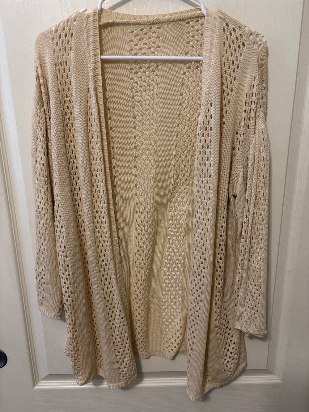 Light Beige Open-Weave Women's Cardigan Sweater